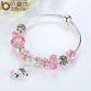 BAMOER 2017 New Arrival Silver Color Lovely Dog Pendant Pink European Glass Beads Charm Bracelets & Bangles Jewelry PA3810