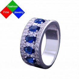 BSL Fine Jewelry Real 925 Sterling Silver Rings For Women Engagement With Blue Sapphire Vintage Rings Size 6-10 