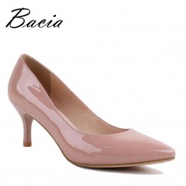 Bacia Full Season Daily Women Shoes Patent Genuine Leather Pumps 6.3cm High Heels Female Office Shoes 36-40size Pink Pumps VA014