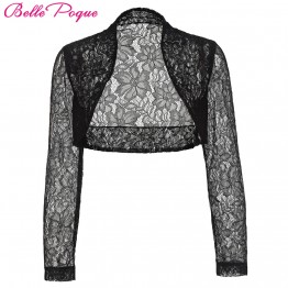 Belle Poque Jacket Womens Ladies Long Sleeve Cropped Shrug Black White Coat 2017 New Fashion Lace Bolero Plus Size