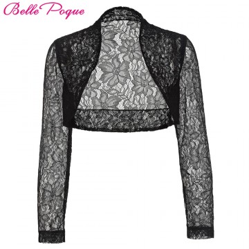 Belle Poque Jacket Womens Ladies Long Sleeve Cropped Shrug Black White Coat 2017 New Fashion Lace Bolero Plus Size32689843934