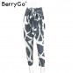 BerryGo Chiffon print bow tie harem pants Women summer casual high waist pants Female zipper pleated loose trousers bottoms new32806446082