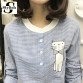 Blouse Shirt Female Cotton Linen 2017 New Summer Stripe Sweet Cartoon Cat Embroidery Shirts Women Tops Ladies Clothing