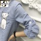 Blouse Shirt Female Cotton Linen 2017 New Summer Stripe Sweet Cartoon Cat Embroidery Shirts Women Tops Ladies Clothing32719552916