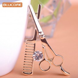 Blucome Comb Scissors Brooch Hat Collar Clips Bijoux Austrian Crystal Hijab Pins Up Brooches For Wedding Dress 2017 Girl Jewelry