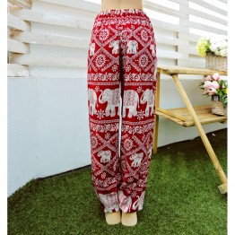 Bohemian Floral Elephant Print Pants for women 2017 Summer Beach Chiffon Trousers Elastic Waist Drawstring Loose Bottoms femme