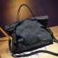Bolish Rivet Nubuck Leather women bag Fashion Tassel Messenger Bag Vintage Shoulder Bag Larger Top-Handle Bags  Mummy Package