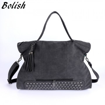 Bolish Rivet Nubuck Leather women bag Fashion Tassel Messenger Bag Vintage Shoulder Bag Larger Top-Handle Bags  Mummy Package32553954975