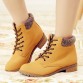 Brand Fashion Women Ankle Boots Heels Lace up Casual Shoes Woman Oxfords Black Yellow Tooling Boots Leather Plus Size 40 41 42