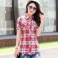 Brand New 2017 Summer Style Plaid Print Short Sleeve Shirts Women Plus Size Blouses Casual 100% Cotton Tops Blusas 14 Colors