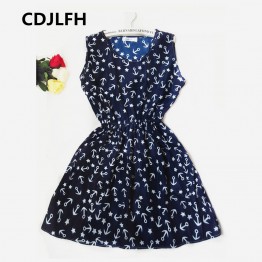 CDJLFH Brand Blue stars 20 Colors Fashion Women Sleeveless Florals Print Round Neck Dress 2016 Saias Femininas Summer Clothing