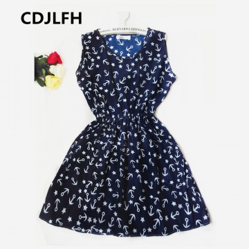 CDJLFH Brand Blue stars 20 Colors Fashion Women Sleeveless Florals Print Round Neck Dress 2016 Saias Femininas Summer Clothing32427774627