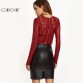 COLROVIE Lace See-through Crop Shirt Women Summer Round Neck Long Sleeve Sexy Tops Zipper Blouse32705262118