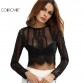 COLROVIE Lace See-through Crop Shirt Women Summer Round Neck Long Sleeve Sexy Tops Zipper Blouse32705262118