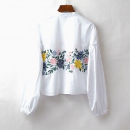 CT296 Spring Fashion Flower Embroidery Cotton White Blouse Women Full Sleeve Batwing Style Short korean Stylish Womens Blouses