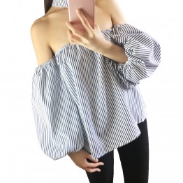 Casual Striped Blouses &amp; Shirts Women Lantern Sleeve Shirts Outerwear Blouse Women Tops Ladies Clothing Camisa Feminina CS1B