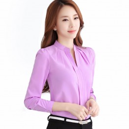 Chiffon blouses New 2017 Spring Women shirt Fashion Casual Long-sleeved chiffon shirt Elegant Slim Solid color plus size blusas