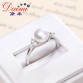 DAIMI Real Pearls Ring 7-8MM White Freshwater Shiny Crystal Silver Jewelry High Quality Gift for Girlfriend
