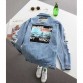 Daylook 2017 Hot Sale Light Blue Letter Patch Ripped Pockets Denim Coat Women Casual Summer Style Fashion Wear Plus Size S-XL32413397321