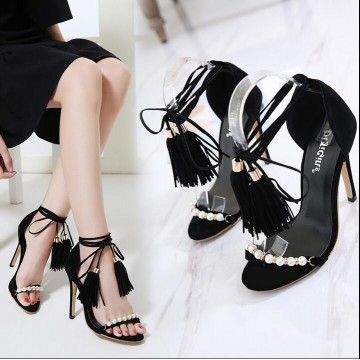 DiJigirls size 35-40 black New Women high heels sandals shoes woman fashion Beaded tassel star ladies stiletto strapped shoes32802805510