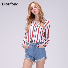 Dioufond Chiffon Red Female Blouse Shirt Causal Summer 2017 Girls White Blouse Women Striped Shirt Blusas Cute Loose Shirts Tops