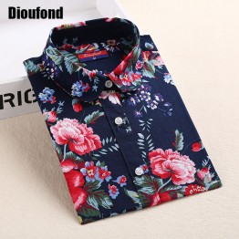 Dioufond Floral Shirts Women Blouses Blouse Cotton Blusa Feminina Long Sleeve Shirt Women Tops And Blouses 2016 New Fashion 5XL