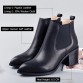 Donna-in 2017 new style leather ankle boots pointed toe thick heel elastic women's short boots big size women shoes