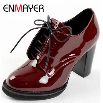 ENMAYER Fashion Women&#39;s Ankle Boots Lace-Up Platform Women Boots for Women Wedding Shoes High Heels Motorcycle Boots Shoes Woman1913154653