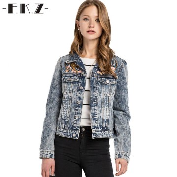 FKZ Fashion Women Jeans Jacket Ladies Denim Embroidery Coat Woman Washed Jeans Tops Vogue Vintage Boyfriend Outerwear SKCJS833132805996996