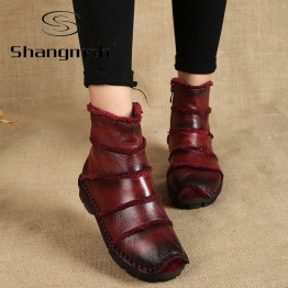  Fashion Martin Boots Genuine Leather Ankle Shoes Vintage Casual Shoes Brand Design Retro Handmade Women's Boots Lady