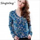 Fashion Women Elegant vintage Long Sleeve V-neck Floral Print Blouses OL Shirts Casual Women Blouse Tops32303168951