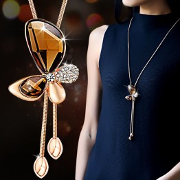 Fine Trendy Statement Crystal Butterfly Tassel Long Necklace Women 2017 New Gold-color Jewelry Bijoux Necklaces & Pendants
