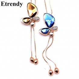 Fine Trendy Statement Crystal Butterfly Tassel Long Necklace Women 2017 New Gold-color Jewelry Bijoux Necklaces & Pendants