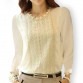Free Shipping New 2016 Hollow Out Spring Blouse Flowers Lace Chiffon Pearl Women Lady Tops Shirt Summer Embroidery Flowers S~XXL