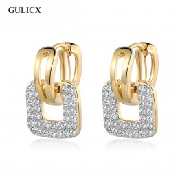 GULICX Brand 2017 Unique Square Shaped Piercing Small Huggie Hoop Earring for Women Gold-color Earing Round CZ Jewelry E218