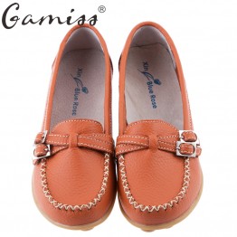 Gamiss Genuine Leather Women Ballet Flats Shoes Slip On Women's Leisure Loafers Drive Shoes Moccasins Female Footwear Plus Size