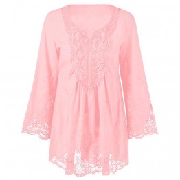 Gamiss Plus Size 5XL Female Blusa Retro Spring Autumn Lace Floral Crochet Patchwork Hollow Long Sleeve Top Feminine Blouse Shirt