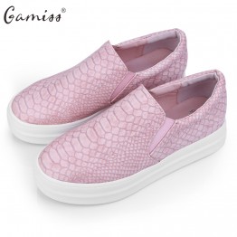 Gamiss Slip on Loafers Shoes Leisure Flats Shoes Snakeskin Casual Female Round Toe Platform Single Shoes Spring  Women Shoes 