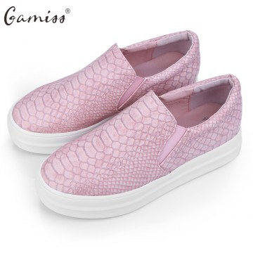 Gamiss Slip on Loafers Shoes Leisure Flats Shoes Snakeskin Casual Female Round Toe Platform Single Shoes Spring  Women Shoes32664364900