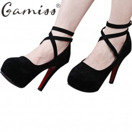 Gamiss Women High-heeled Pumps Platform Sandals Round Toe High Heels Women Shoes Cross Strap Red Bottom Party Wedding Shoes 