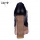 Gdgydh 2017 New Spring Autumn Thick High Heeled Pumps Woman Round Toe Lacing Female Platform Shoes Casual Office Lady Shoes 42