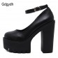 Gdgydh 2017 new spring autumn casual high-heeled shoes sexy ruslana korshunova thick heels platform pumps Black White Size 4032285164428