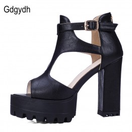 Gdgydh Hot Sale 2017 New Brand High Heels Sandals Summer Platform Sandals for Women Fashion Buckle Thick Heels Shoes Big Size 42