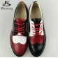 Genuine leather designer vintage flat shoes round toe handmade red white black oxford shoes for women with fur big US size 11