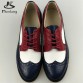 Genuine leather designer vintage flat shoes round toe handmade red white black oxford shoes for women with fur big US size 11