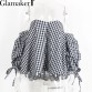 Glamaker Sexy plaid off shoulder blouse shirt Spring striped backless women tops Slim elegant beach blouse blusas32787440276