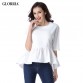 Glorria Hot Sales Women Summer Casual Fashion Loose Chiffon Shirts O-Neck Half Sleeve Ruffles Hem White Blouses Tops32484254746