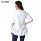 Glorria Hot Sales Women Summer Casual Fashion Loose Chiffon Shirts O-Neck Half Sleeve Ruffles Hem White Blouses Tops
