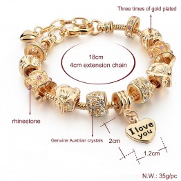 Gold Charm Bracelet For Women 2017 Owl Heart Beads Bracelets Bangles Female Diy Jewelry SBR160067