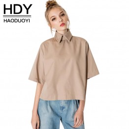 HDY Haoduoyi retro preppy style shirt fashion turn down collar blouse slim women shirt for wholesale and free shipping